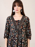 Thumbnail for Floral Printed Flared Kurta With Pant & Dupatta, Black - Hiral Fashion - Distacart