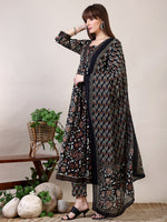Thumbnail for Floral Printed Flared Kurta With Pant & Dupatta, Black - Hiral Fashion - Distacart