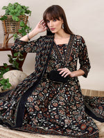 Thumbnail for Floral Printed Flared Kurta With Pant & Dupatta, Black - Hiral Fashion - Distacart