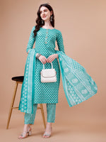Thumbnail for Ethnic Motifs Printed Casual Wear Cotton Kurta With Pant & Dupatta, Multicolor - Hiral Fashion - Distacart