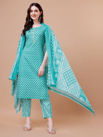 Thumbnail for Ethnic Motifs Printed Casual Wear Cotton Kurta With Pant & Dupatta, Multicolor - Hiral Fashion - Distacart