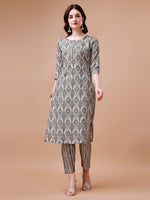Thumbnail for Printed Cotton Kurta With Pant & Dupatta, Multicolor - Hiral Fashion - Distacart