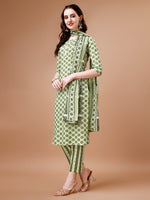 Thumbnail for Floral Printed Cotton Kurta With Pant & Dupatta, Multicolor - Hiral Fashion - Distacart