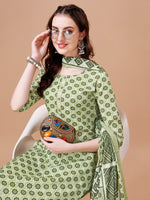 Thumbnail for Floral Printed Cotton Kurta With Pant & Dupatta, Multicolor - Hiral Fashion - Distacart