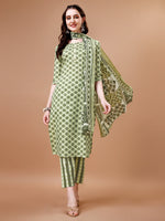 Thumbnail for Floral Printed Cotton Kurta With Pant & Dupatta, Multicolor - Hiral Fashion - Distacart