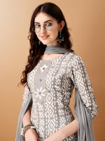 Thumbnail for Bandhani Printed Cotton Kurta With Pant & Dupatta, Grey - Hiral Fashion - Dista