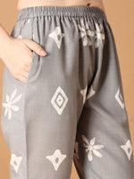 Thumbnail for Bandhani Printed Cotton Kurta With Pant & Dupatta, Grey - Hiral Fashion - Dista