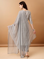 Thumbnail for Bandhani Printed Cotton Kurta With Pant & Dupatta, Grey - Hiral Fashion - Dista