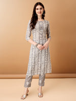 Thumbnail for Bandhani Printed Cotton Kurta With Pant & Dupatta, Grey - Hiral Fashion - Dista