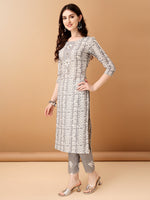 Thumbnail for Bandhani Printed Cotton Kurta With Pant & Dupatta, Grey - Hiral Fashion - Dista