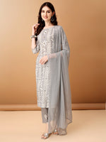 Thumbnail for Bandhani Printed Cotton Kurta With Pant & Dupatta, Grey - Hiral Fashion - Dista