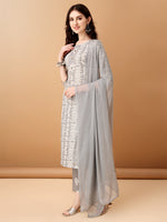Thumbnail for Bandhani Printed Cotton Kurta With Pant & Dupatta, Grey - Hiral Fashion - Dista