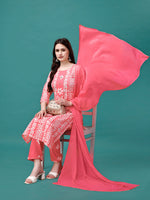 Thumbnail for Bandhani Printed Cotton Kurta With Pant & Dupatta, Multicolor - Hiral Fashion - Distacart