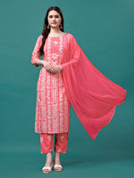 Thumbnail for Bandhani Printed Cotton Kurta With Pant & Dupatta, Multicolor - Hiral Fashion - Distacart