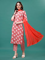 Thumbnail for Floral Printed Casual Wear Kurta With Pant & Dupatta, Multicolor - Hiral Fashion - Distacart