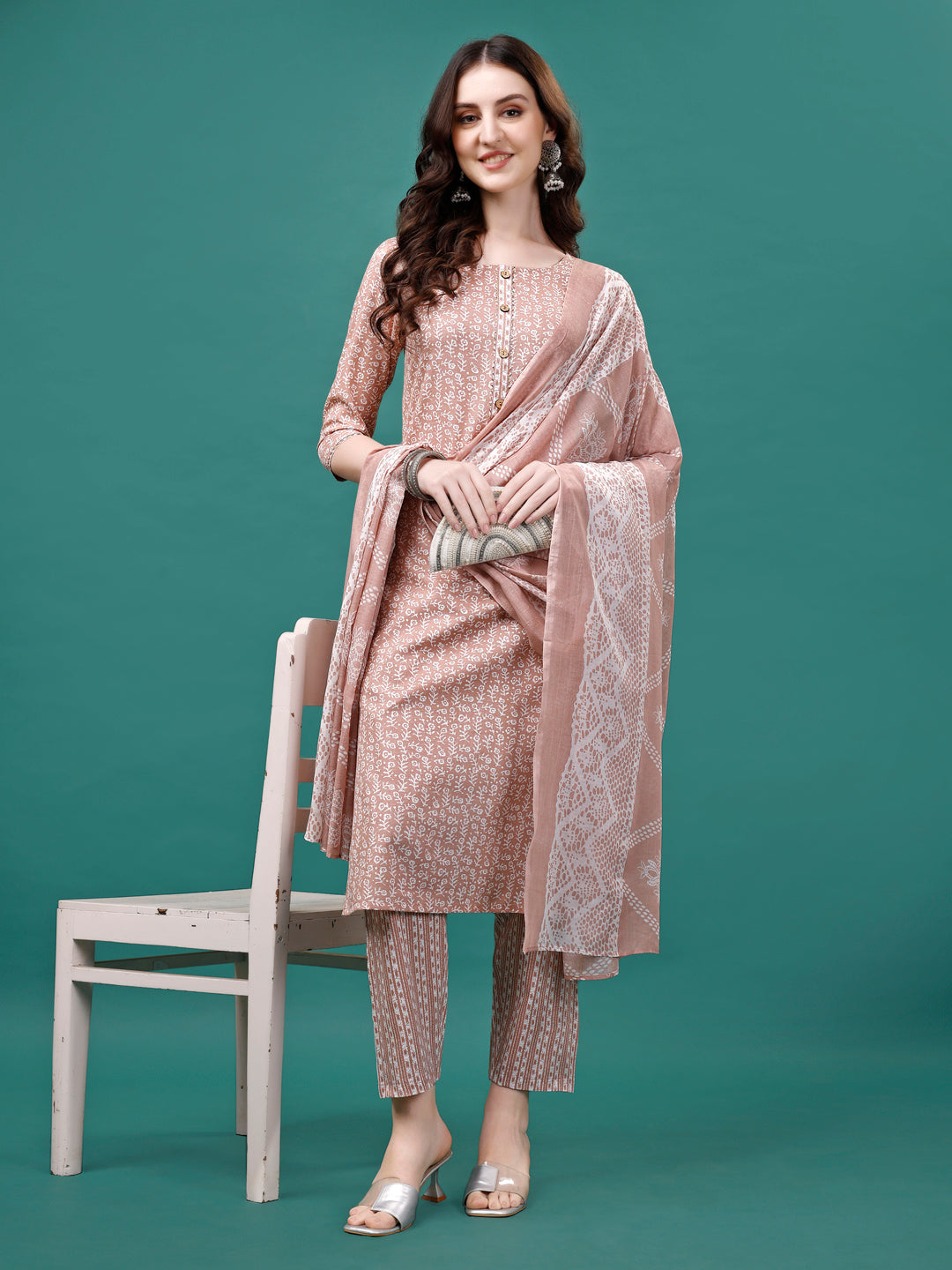 Floral Printed Casual Wear Kurta With Pant & Dupatta, Multicolor - Hiral Fashion - Dista