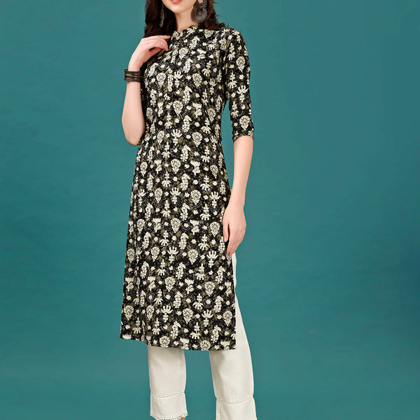 Ethnic Motifs Printed Front Buttoned Rayon Kurta, Multicolor - Hiral Fashion - Distacart