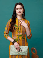 Thumbnail for Botanical & Stripes Printed Front Buttoned Cotton Kurta, Multicolor - Hiral Fashion - Distacart