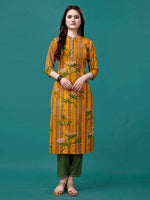 Thumbnail for Botanical & Stripes Printed Front Buttoned Cotton Kurta, Multicolor - Hiral Fashion - Distacart