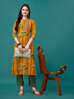 Thumbnail for Botanical & Stripes Printed Front Buttoned Cotton Kurta, Multicolor - Hiral Fashion - Distacart
