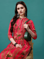 Thumbnail for Botanical & Stripes Printed Front Buttoned Cotton Kurta, Multicolor - Hiral Fashion - Dista