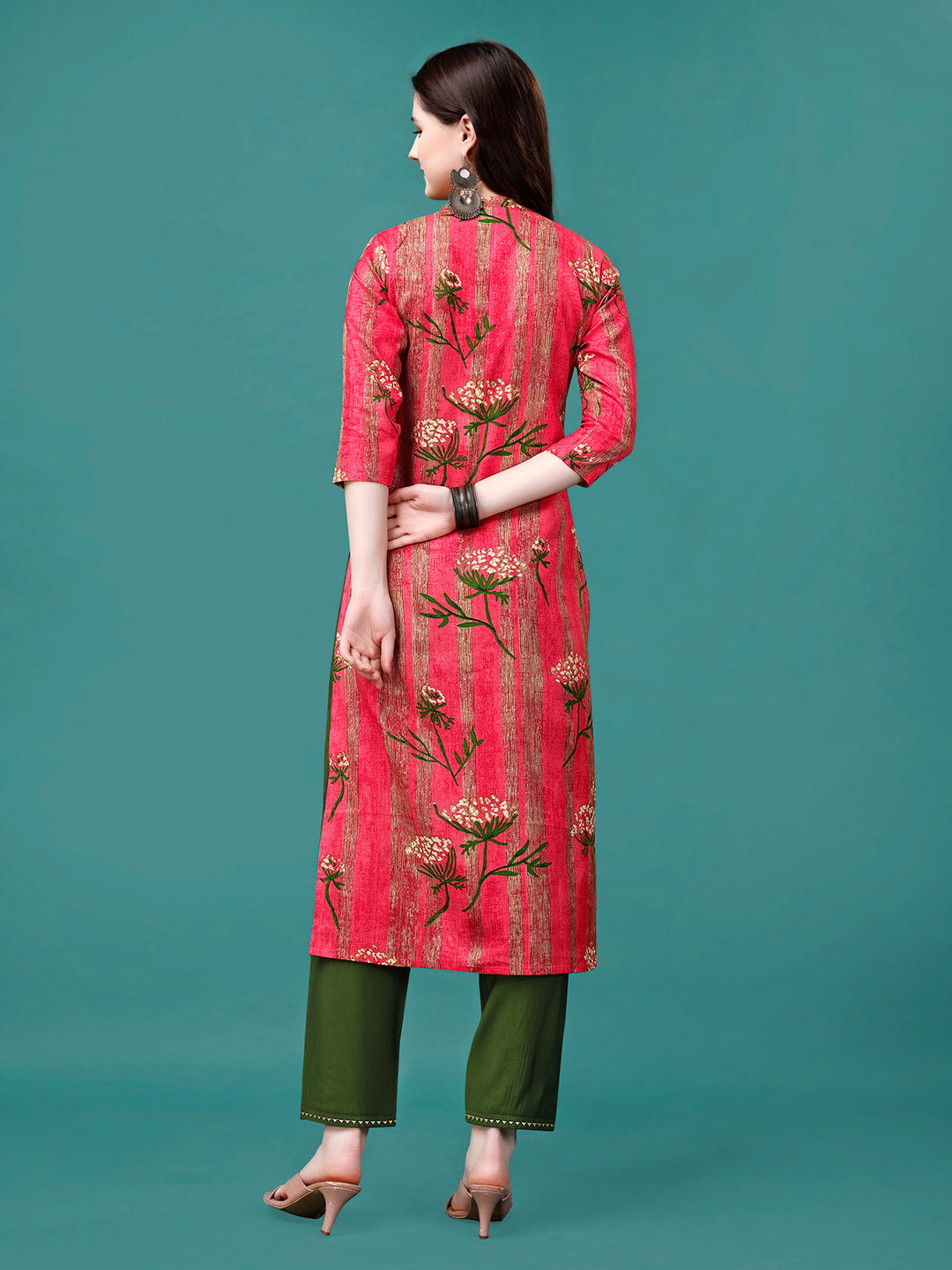 Botanical & Stripes Printed Front Buttoned Cotton Kurta, Multicolor - Hiral Fashion - Dista