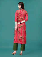 Thumbnail for Botanical & Stripes Printed Front Buttoned Cotton Kurta, Multicolor - Hiral Fashion - Dista