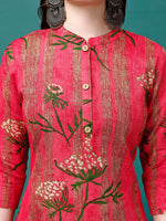 Thumbnail for Botanical & Stripes Printed Front Buttoned Cotton Kurta, Multicolor - Hiral Fashion - Dista