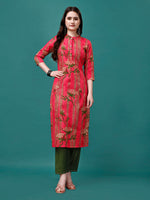 Thumbnail for Botanical & Stripes Printed Front Buttoned Cotton Kurta, Multicolor - Hiral Fashion - Dista