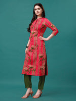 Thumbnail for Botanical & Stripes Printed Front Buttoned Cotton Kurta, Multicolor - Hiral Fashion - Dista