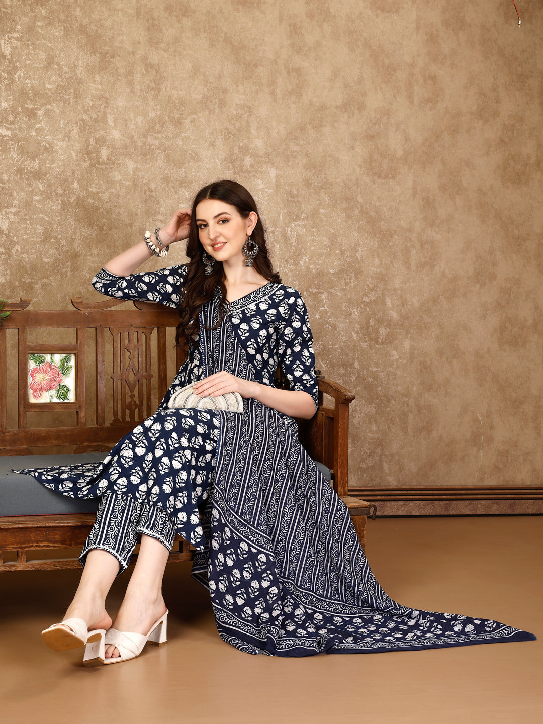 Nyra Cut Ethnic Motifs Printed Kurta With Pant & Dupatta, Multicolor - Hiral Fashion - Dista