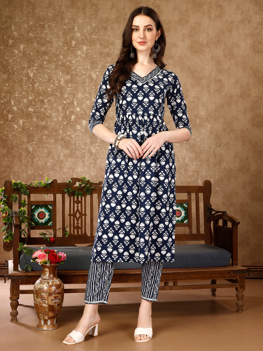 Nyra Cut Ethnic Motifs Printed Kurta With Pant & Dupatta, Multicolor - Hiral Fashion - Dista