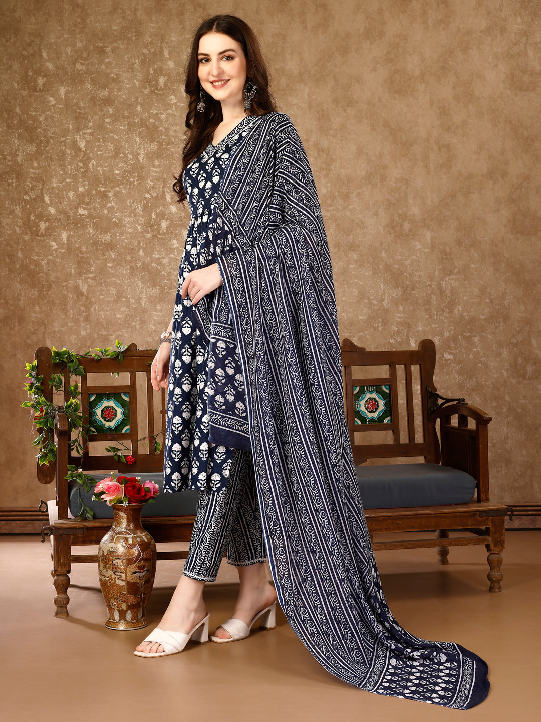 Nyra Cut Ethnic Motifs Printed Kurta With Pant & Dupatta, Multicolor - Hiral Fashion - Dista