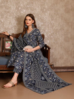 Thumbnail for Embroidered & Printed Casual Wear Kurta With Printed Pant & Dupatta, Multicolor - Hiral Fashion - Distacart