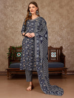 Thumbnail for Embroidered & Printed Casual Wear Kurta With Printed Pant & Dupatta, Multicolor - Hiral Fashion - Distacart