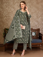 Thumbnail for Embroidered & Printed Casual Wear Kurta With Printed Pant & Dupatta, Multicolor - Hiral Fashion - Distacart