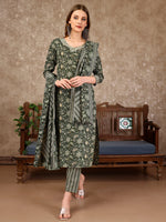 Thumbnail for Embroidered & Printed Casual Wear Kurta With Printed Pant & Dupatta, Multicolor - Hiral Fashion - Distacart