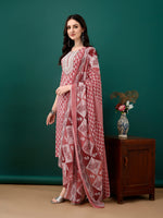 Thumbnail for Embroidered & Printed Kurta With Pant & Dupatta, Pink - Hiral Fashion - Dista