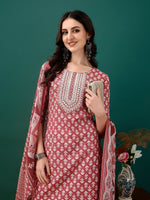 Thumbnail for Embroidered & Printed Kurta With Pant & Dupatta, Pink - Hiral Fashion - Dista