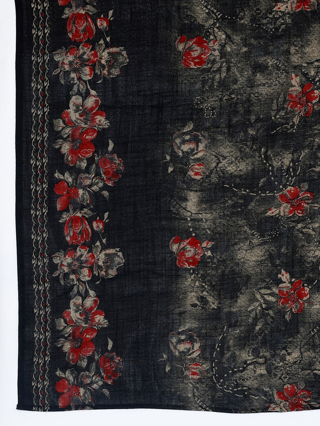 Floral Printed Kurta With Pant & Dupatta, Black - Hiral Fashion - Dista