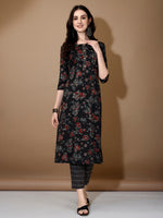 Thumbnail for Floral Printed Kurta With Pant & Dupatta, Black - Hiral Fashion - Dista