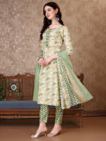 Thumbnail for Floral Printed Kurta With Printed Pant & Dupatta, Multicolor - Hiral Fashion - Distacart