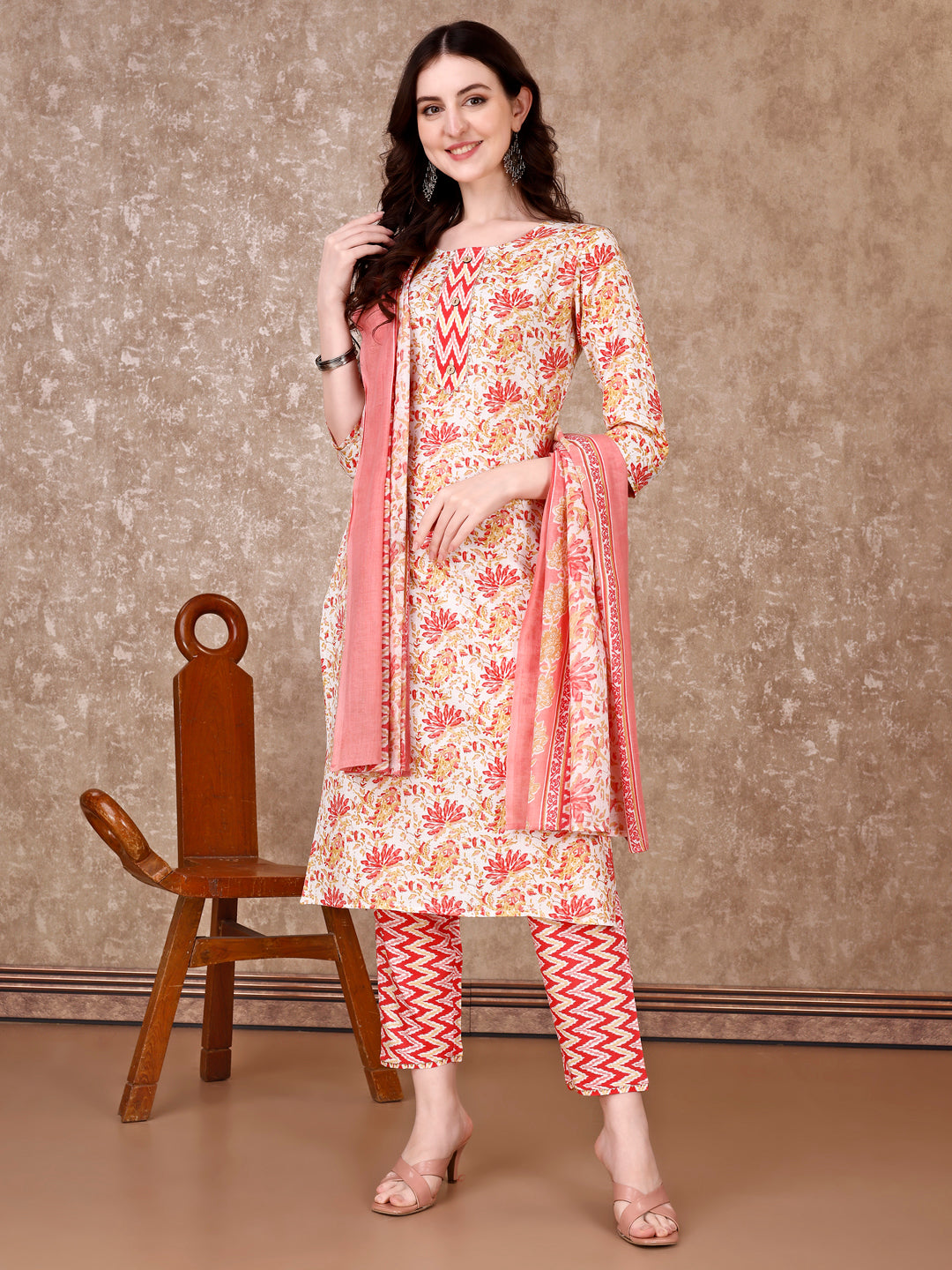 Floral Printed Kurta With Printed Pant & Dupatta, Multicolor - Hiral Fashion - Distacart