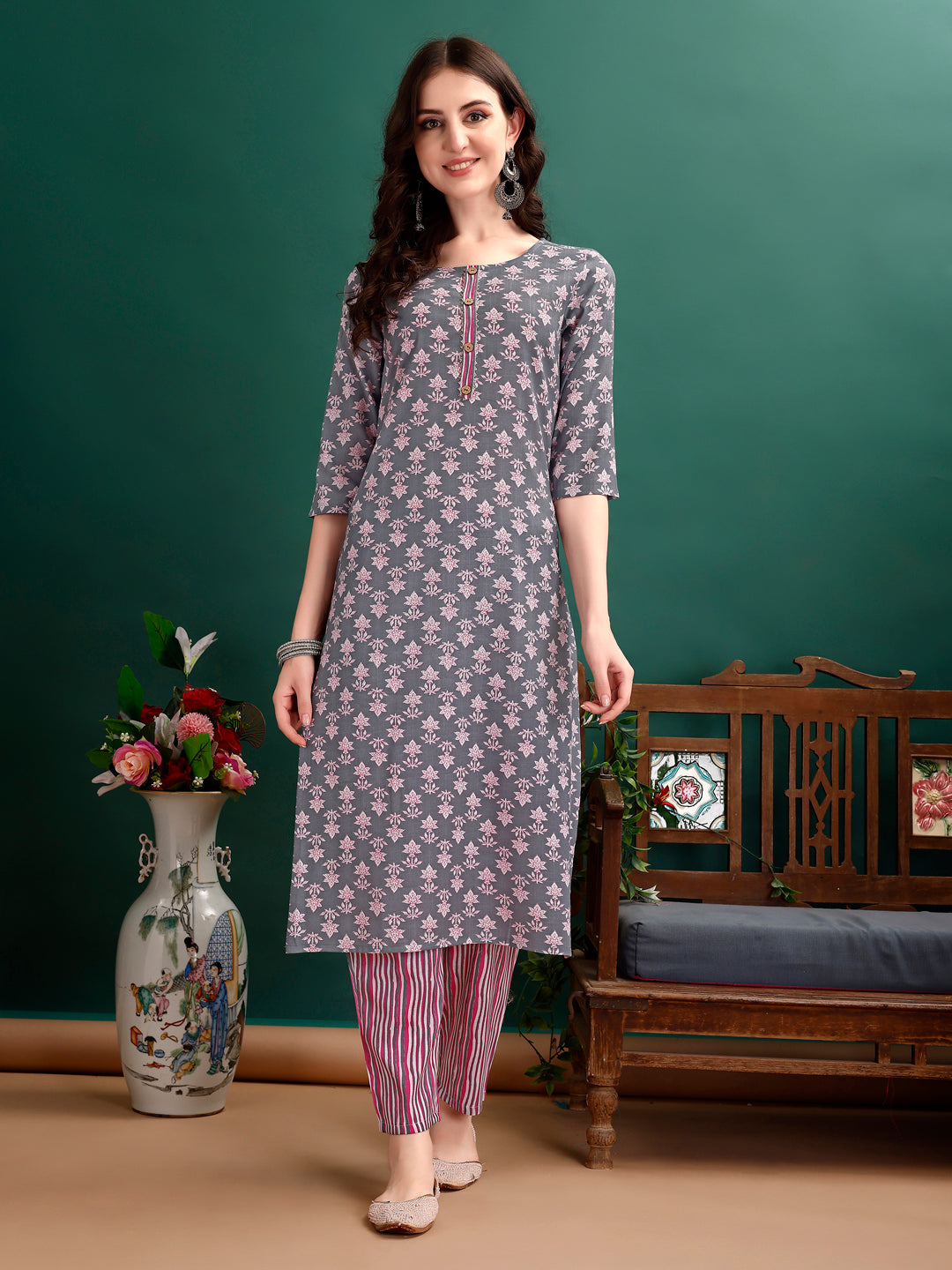 Ethnic Motifs Printed Kurta With Ethnic Motifs Printed Kurta With Printed Pant & Dupatta, Multicolor - Hiral Fashion - Dista