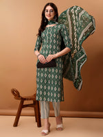 Thumbnail for Ethnic Motifs Printed Kurta With Pant & Dupatta, Green - Hiral Fashion - Distacart