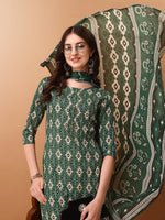 Thumbnail for Ethnic Motifs Printed Kurta With Pant & Dupatta, Green - Hiral Fashion - Distacart