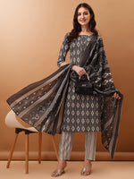 Thumbnail for Ethnic Motifs Printed Kurta With Pant & Dupatta, Grey - Hiral Fashion - Distacart