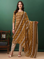 Thumbnail for Ethnic Motifs Printed Kurta With Pant & Dupatta, Mustard - Hiral Fashion - Distacart