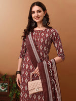 Thumbnail for Ethnic Motifs Printed Kurta With Pant & Dupatta, Wine - Hiral Fashion - Distacart