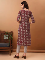Thumbnail for Ethnic Motifs Printed Kurta With Pant & Dupatta, Wine - Hiral Fashion - Distacart